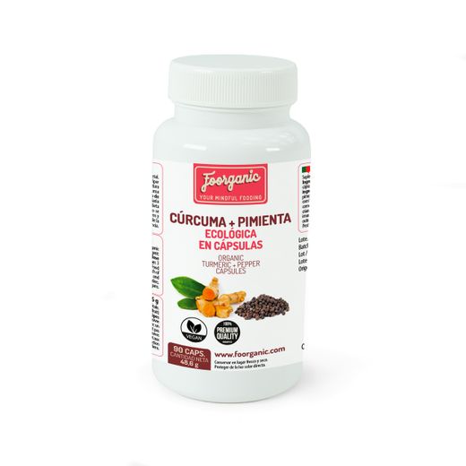 Curcuma au poivre en capsules biologiques, pot de 90 unités