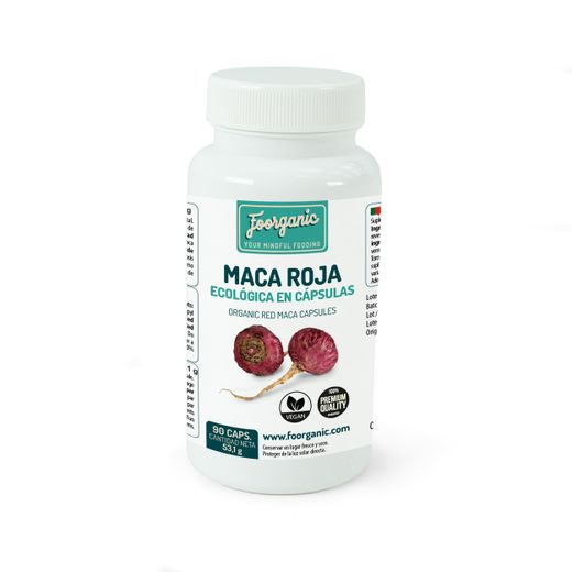 Maca rouge en capsules biologiques, bouteille de 90 unités
